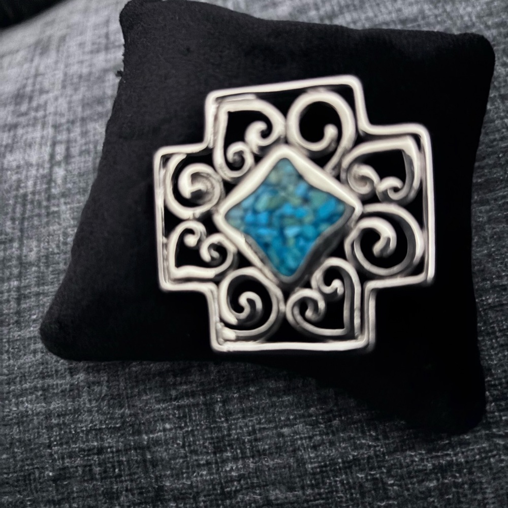 Silver Brooch with Blue turquoise stone